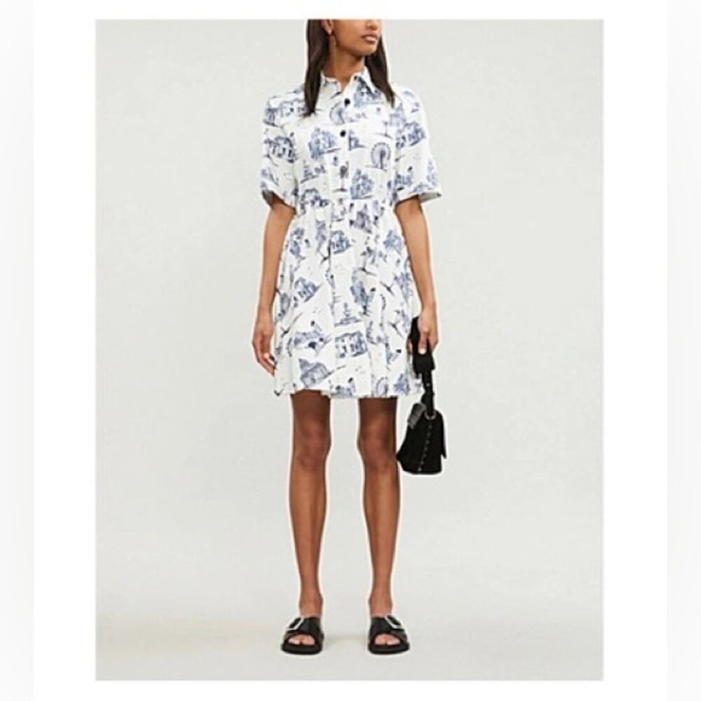 Maje Rapomi white shirt dress paris Print short sleeve Dress FR 40 US 8 - Picture 5 of 14